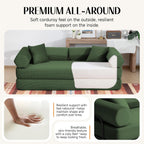 79" Corduroy Sofa Bed, Boneless Couch in a Box with 2 Pillows, High-Density Foam 4-in-1 Foldable Sleeper Futon Loveseat for Small Spaces, No Assembly, Side Pockets, Hex Arm Hunter Green