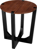 Round Wood Side End Table, Modern Industrial Accent Table with Curved Black Metal Legs, Small Sofa Side Table Nightstand for Living Room Bedroom Entryway