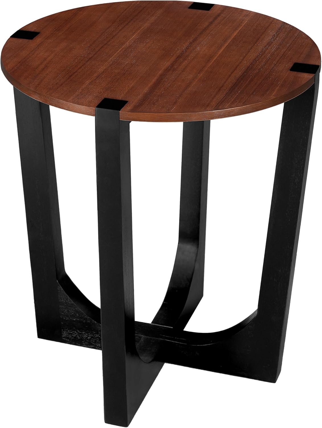 Round Wood Side End Table, Modern Industrial Accent Table with Curved Black Metal Legs, Small Sofa Side Table Nightstand for Living Room Bedroom Entryway