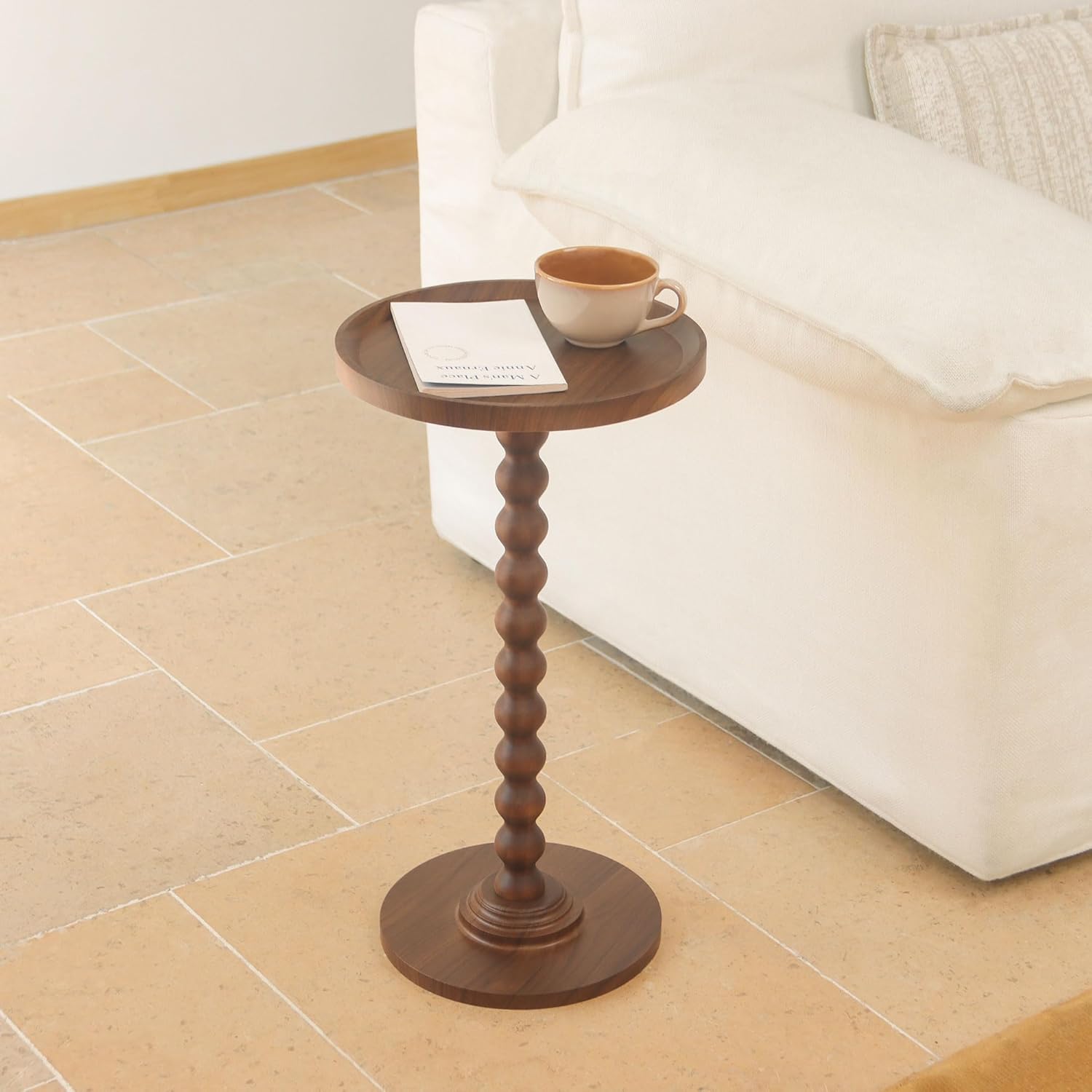 AWASEN Small Side Table, Round Drink Table for Small Spaces, Round Accent End Table Living Room, Nightstand for Bedroom, Corners, Office, Walnut Brown