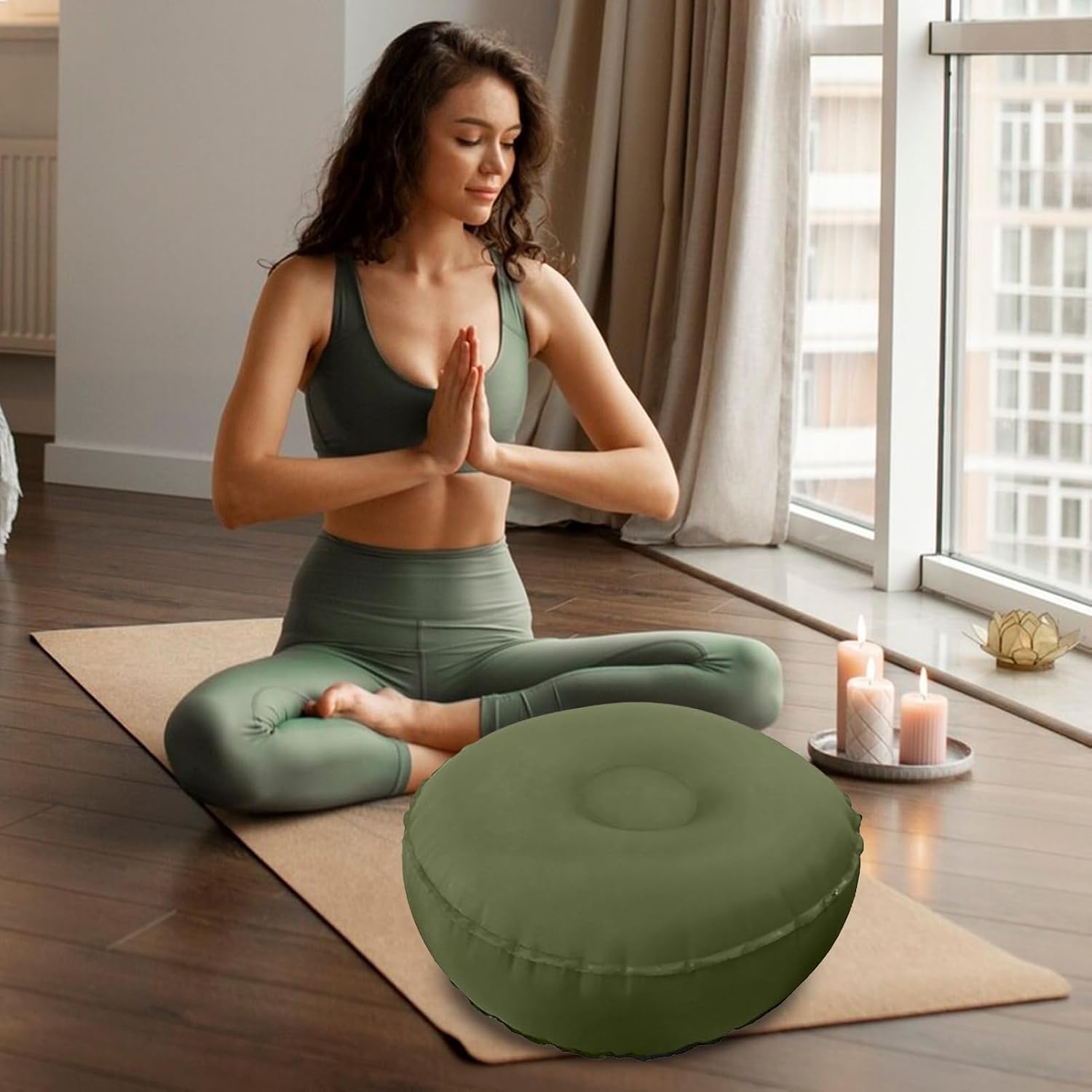 Inflatable Meditation Cushion Comfortable Floor Pillow Non-Slip Yoga Bolster Floor Cushion Seating