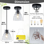 5.9” Mini Hammered Glass Black Pendant Lights Kitchen Island 2 Pack, Small Farmhouse Pendant Light Fixtures, Adjustable Modern Hanging Lighting Kitchen Pendant Lights over Island Sink Dining Room