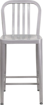 Flash Furniture Gael Commercial Grade 2 Pack 24" High Silver Metal Indoor-Outdoor Counter Height Stool with Vertical Slat Back