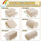jela Kids Foam Climbing Blocks 6Pcs Soft Play Equipment Luxury Miss Fabric Toddler Climbing Toys Indoor, Lightweight Climbing Blocks for Babies, Kids, Climb and Crawl Foam Playset (Sand Beige)