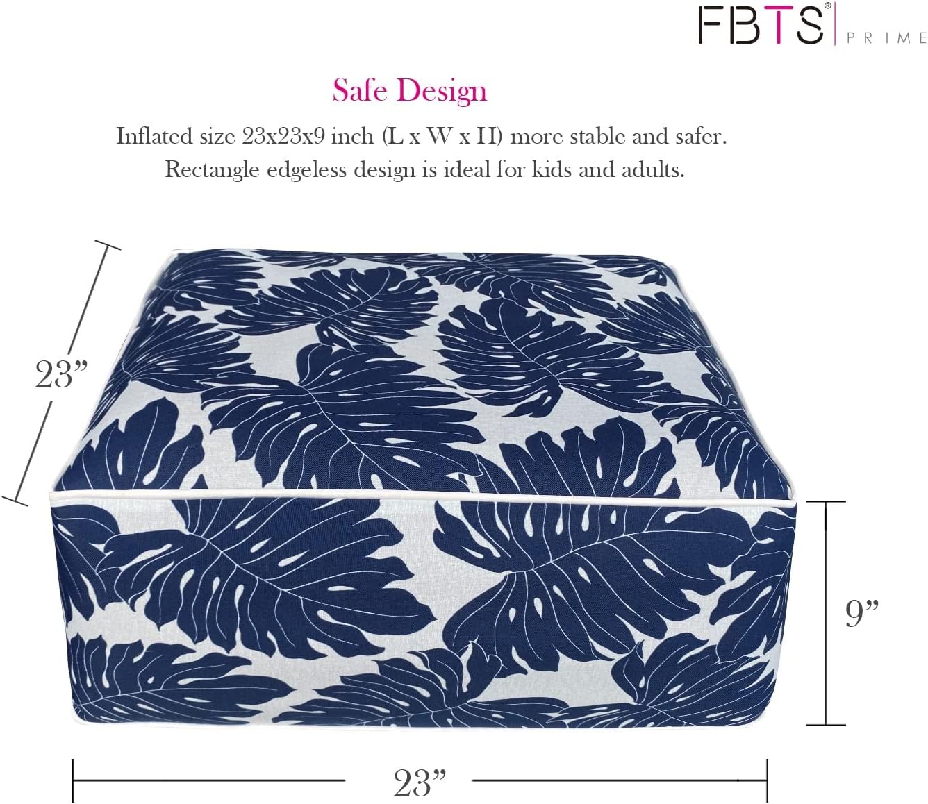 Outdoor Inflatable Footstool Ottomans Navy Leaves Square 23x9 Inch Patio Foot Stools and Ottomans Portable Footstool