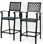 Kozyard Outdoor Counter Height Bar Stools Set of 2, Patio Bar Chairs with Wrought Iron Frame & Textilene Fabric, Outdoor Dining Chairs for Patio, Poolside, Backyard Navy Blue