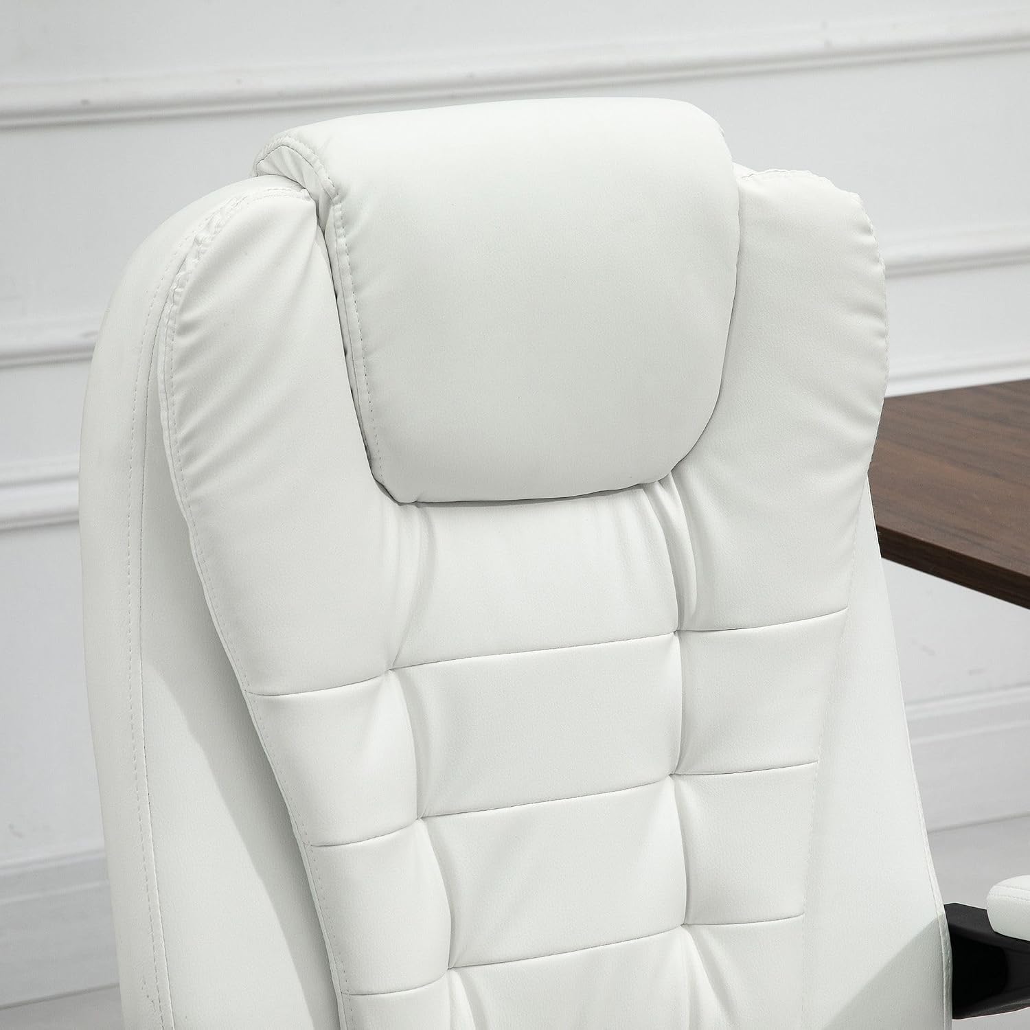 25x28in 250lb Premium Executive Ergonomic Fully Reclining High Back Office Chair Vibrating Massage Lumbar Support Almond White