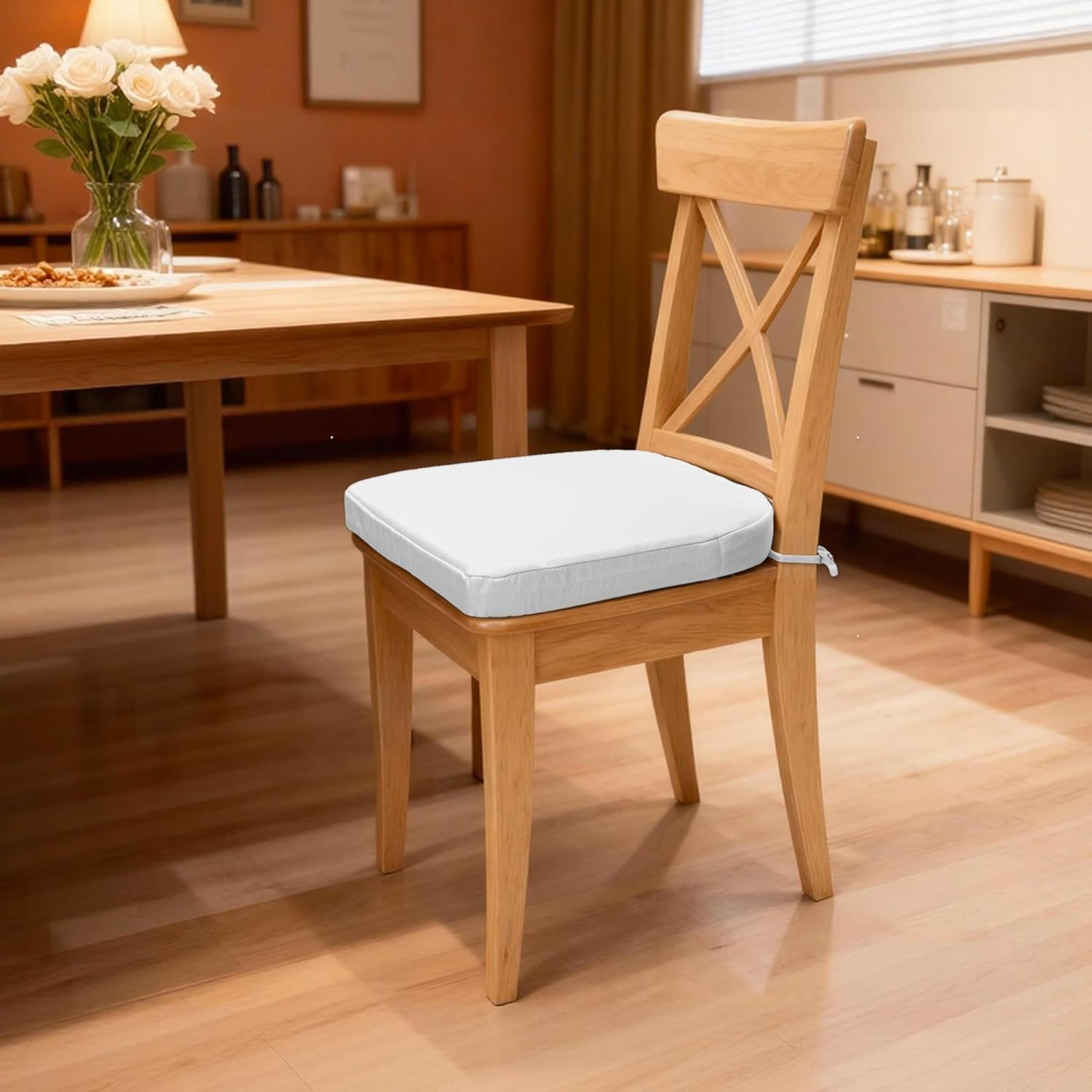 SQUARE MOON Chair Cushions for Dining Chairs, High Resilience Foam Dining Room Chair Pads, Kitchen Seat Cushions with Ties, Machine Washable, 17" x 16" x 2", 6/Pack, White