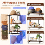 Keebofly Hat Rack for Wall with Shelf for Handbags, Purse,Bennies, Perfumes & Cosmetics Display, Hat Holder Storage for 100+ Caps, Baseball Cap Organizer & Beanie Holder for Closet, Entryway, Bedroom