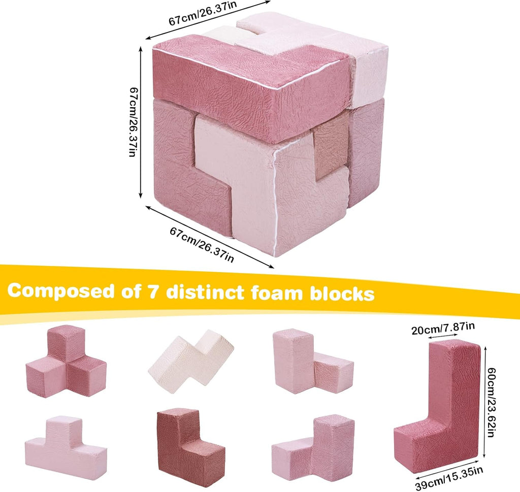 7Pcs Elastic Sponge Toddler Cushions Wear Resist Inspiring Creativity Blocks Chair for Kids Bedroom Playroom Furnitures