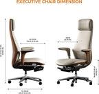 TOMU Executive Office Chair with Foot Rest, Top Grain Genuine Leather Office Chair, Ergonomic High Back Design. Real Leather, Wheels, Alumium Base. Padded Armrest, Luxury and Comfy (Beige)