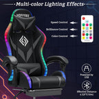 Gaming Chair with Bluetooth Speakers and RGB LED Lights Ergonomic Massage Computer Gaming Chair with Footrest Video Game Chair High Back with Lumbar Support Grey and Black