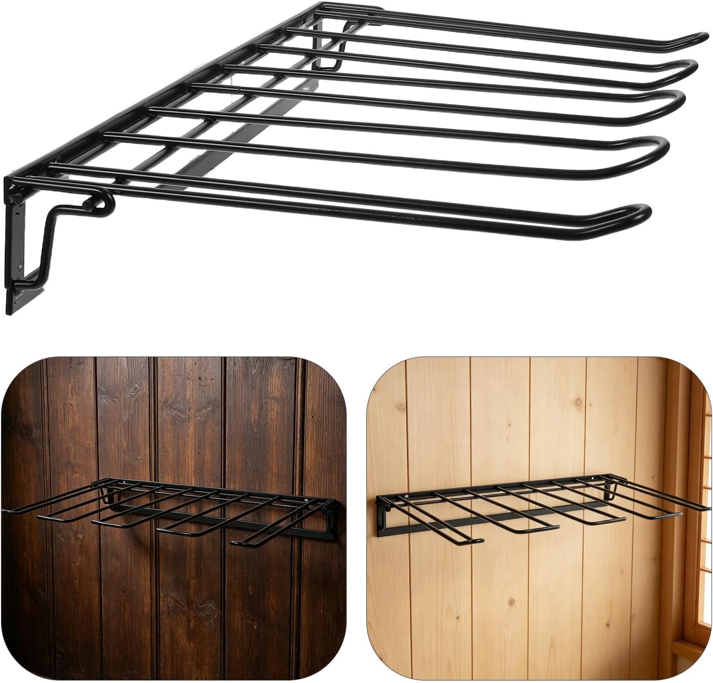 SEWACC Foldable Wall Mounted Shoe Rack for 2 Pairs Tall and Cowboy Boots, Black Metal Boot Holder No Drill Easy Installation and Stable Support, Space Saving Storage Organizer for Closet