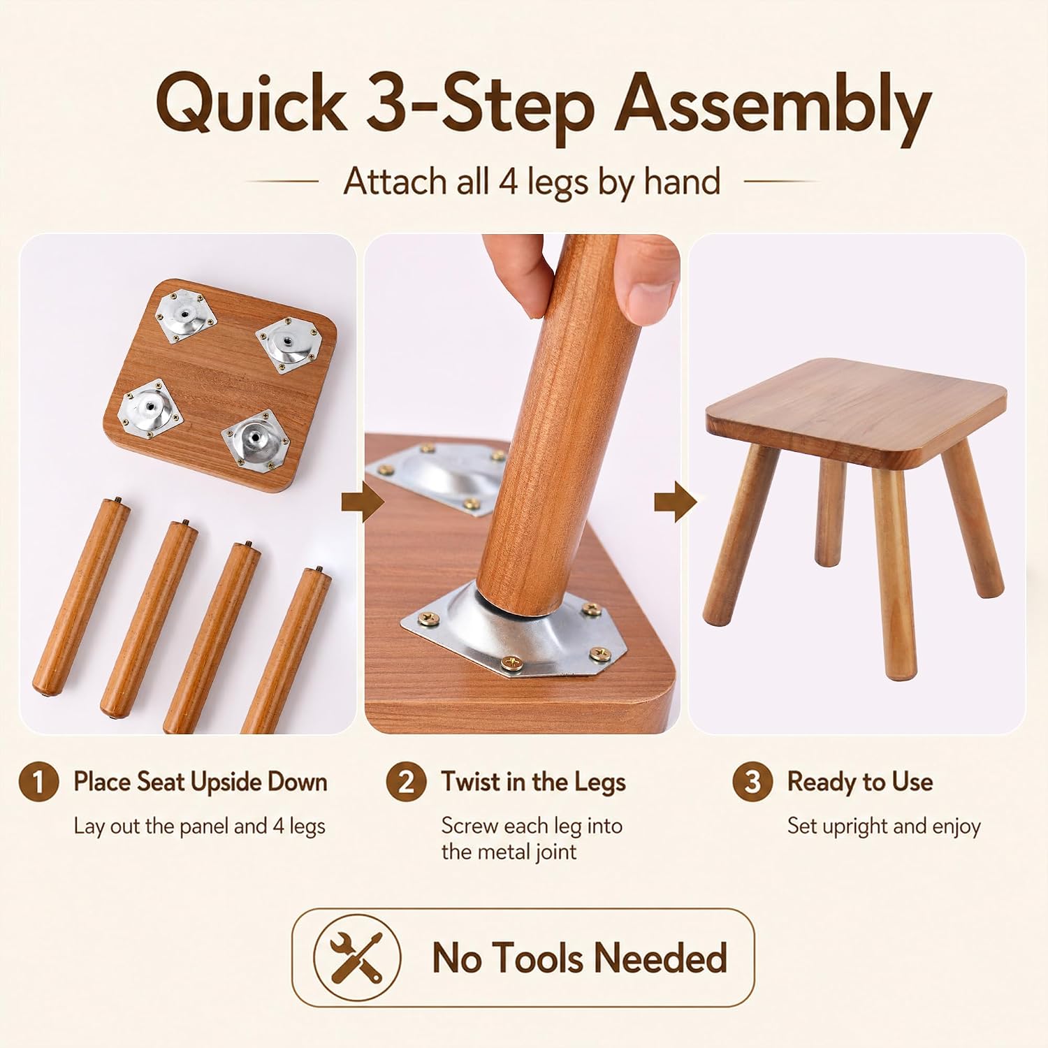 9.5 Inch Small Wooden Stool, Natural Wood Foot Stool with Non Slip Pads, Compact Square Stool for Bathroom Bedroom Entryway Plant Stand Shoe Changing