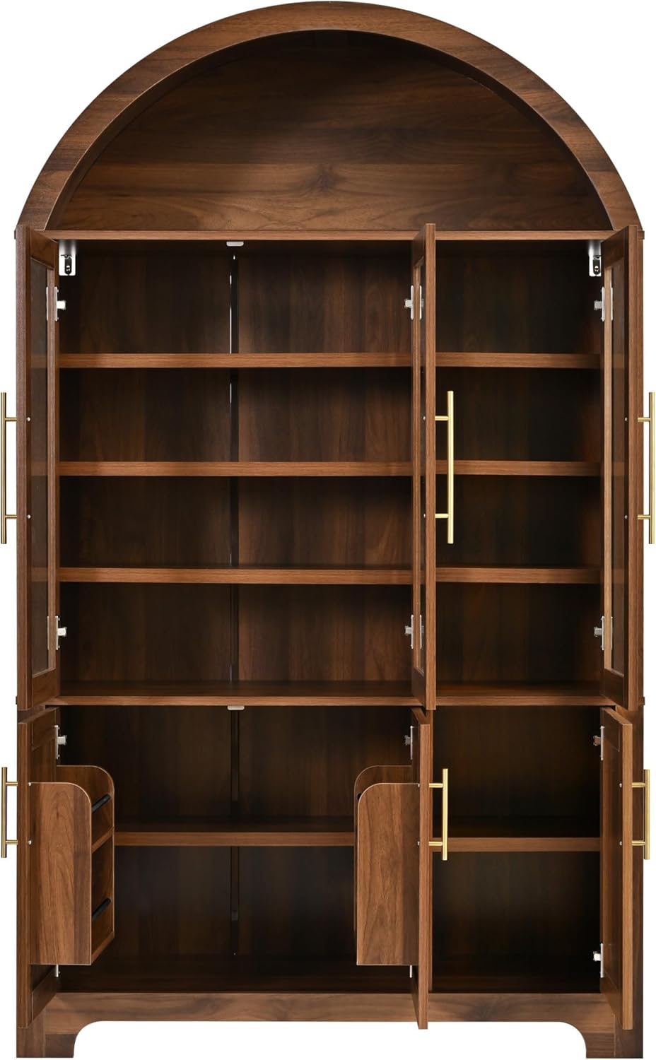Merax 73" Tall Arched Kitchen Pantry Cabinet, Farmhouse Storage Cabinet with 3 Glass Doors, Adjustable Shelves & Door Racks, Tall Cupboard for Dining Room, Bathroom