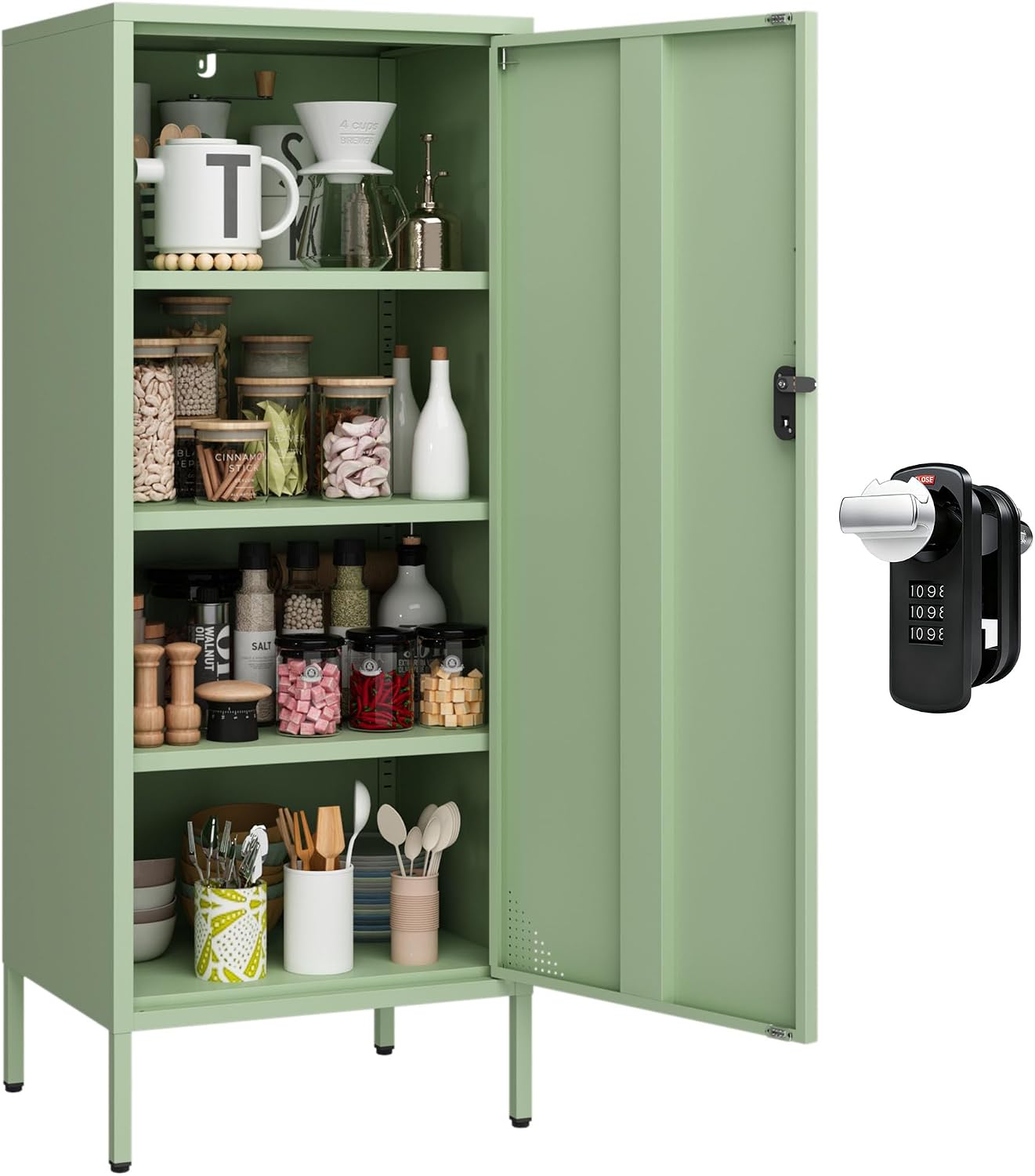 Steehoom Metal Locker Cabinet Lockable Bathroom Storage Cabinet Black 4 Tier Employee Lockers for Home, School, Office, Garage (Green, 19.69" D x 15.75" W x 49.21" H)