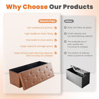 Sweetcrispy 43 Inch Folding Storage Ottoman Bench, Large Hidden Storage Chest with Padded Seat, Foot Rest Stool Supports Up to 660Lbs, End of Bed Bench for Bedroom, Living Room, Faux Leather, Brown