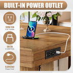 PAKASEPT 55" Kitchen Island with Storage, 3-Tier Farmhouse Wood Island Table with Power Outlets,Shelves for Kitchen, Dining Table for 4,Dining Room,Living Room,Home Bar,Brown