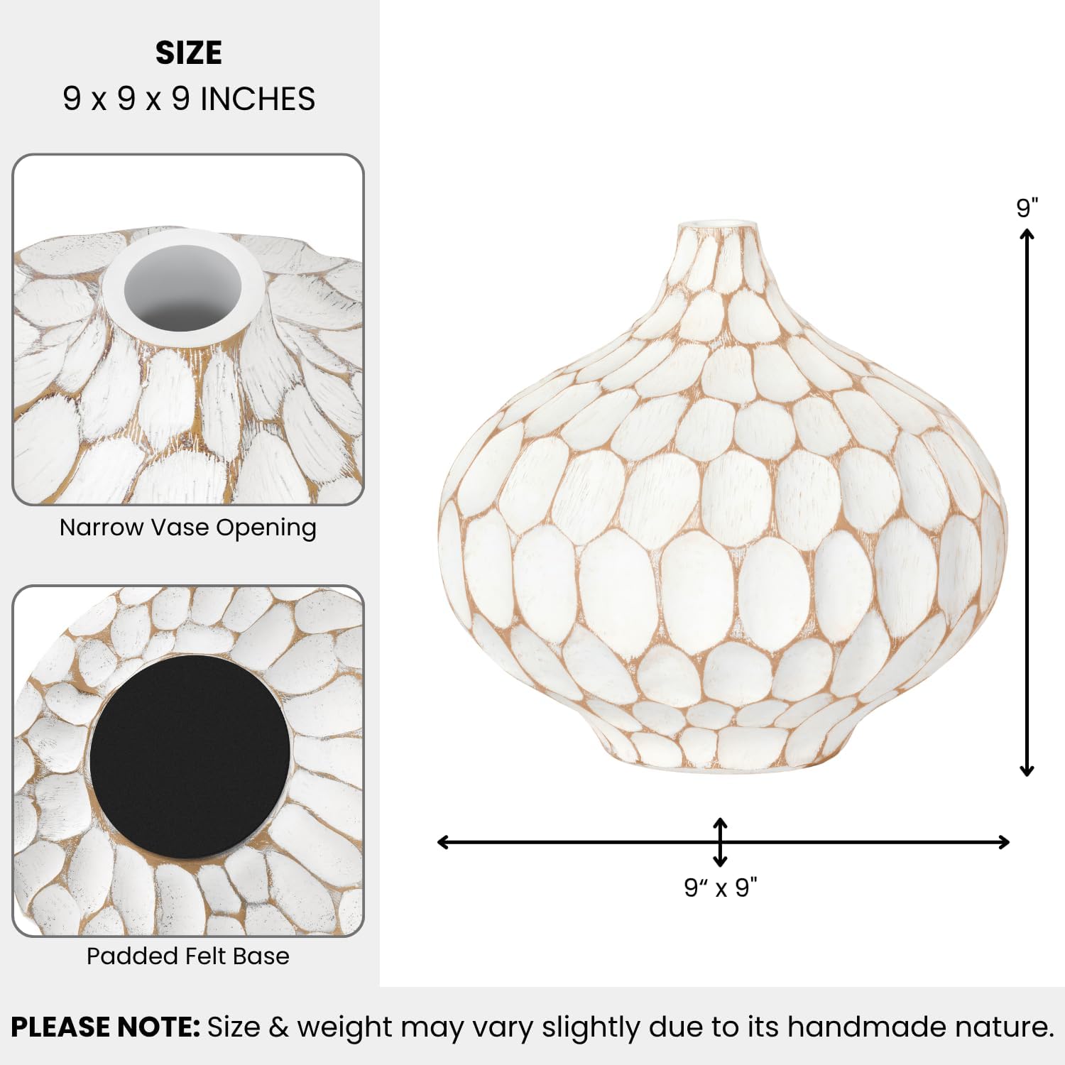 Torre & Tagus 9" Modern Rustic Textured Vase for Home Decor - Distressed Whitewash Farmhouse Terracotta Style Large Rustic Vase for Home Deco on Entryway Table, Fireplace or Wedding (Carved Divot)