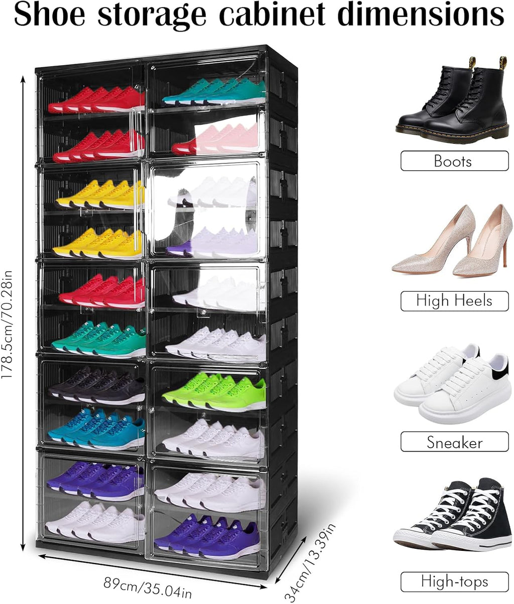 10-Tier Foldable Shoe Rack Organizer with Clear Doors, Collapsible Shoe Storage Cabinet Holds 40 Pairs, Stackable Plastic Shoe Shelf for Closet, Entryway, Bedroom, Easy Assembly 70.3" Tall
