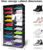 10-Tier Foldable Shoe Rack Organizer with Clear Doors, Collapsible Shoe Storage Cabinet Holds 40 Pairs, Stackable Plastic Shoe Shelf for Closet, Entryway, Bedroom, Easy Assembly 70.3" Tall