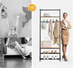 IDEALHOUSE Coat Rack Shoe Bench with 5 Hooks, Hall Trees Entryway Bench with Storage, Multifunctional Hallway Organizer, Wood Look Accent Furniture with Metal Frame for Entryway, Living Room, Bedroom