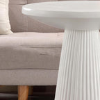 White Fluted Pedestal Side Table Modern Accent Table for Living Room Patio & Entryway Indoor Outdoor Weather Resistant End Table