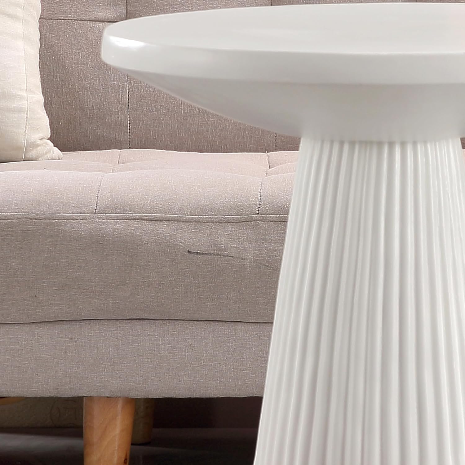 White Fluted Pedestal Side Table Modern Accent Table for Living Room Patio & Entryway Indoor Outdoor Weather Resistant End Table