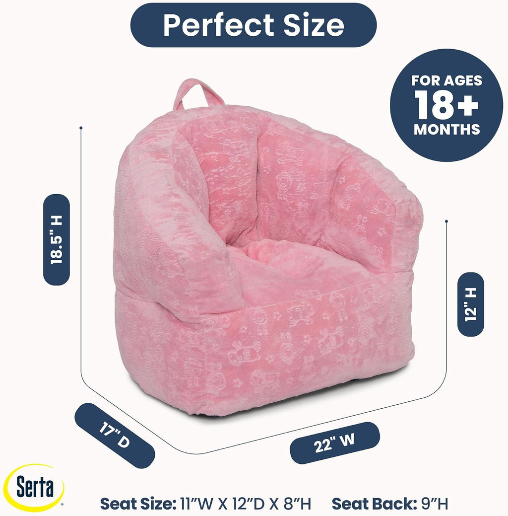 Delta Children - Serta Kids Plush Barrel Toddler Chair, Soft Foam Chair Bean Bag Chair Alternative for Boys and Girls, Cozy Seat for Reading, Watching Cartoons, Playroom Nursery Bedroom, Pink