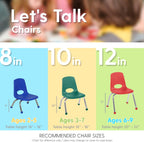 FDP 10" School Stack Chair, Stacking Student Seat with Chromed Steel Legs and Ball Glides For In-Home Learning or Classroom - Black (6-Pack), 10355-BK