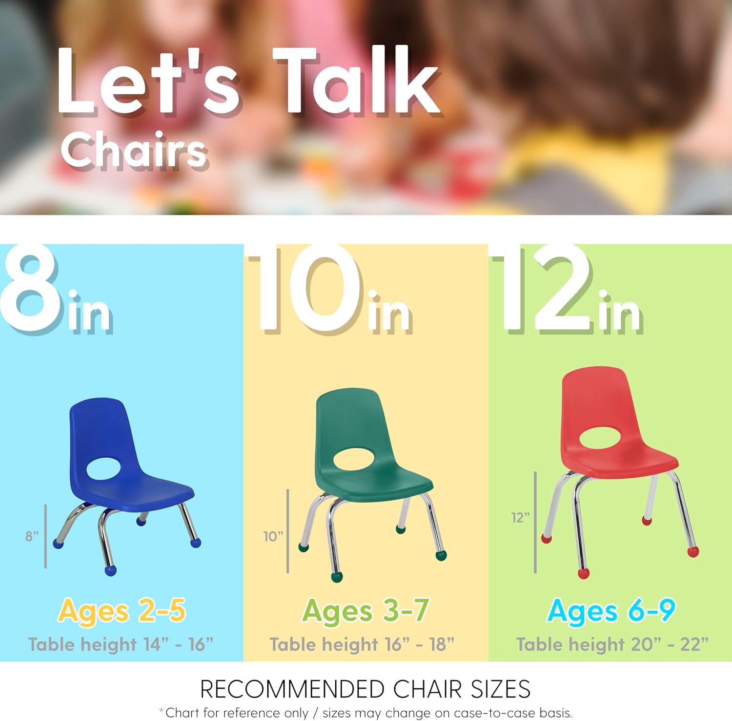 FDP 10" School Stack Chair, Stacking Student Seat with Chromed Steel Legs and Ball Glides For In-Home Learning or Classroom - Black (6-Pack), 10355-BK