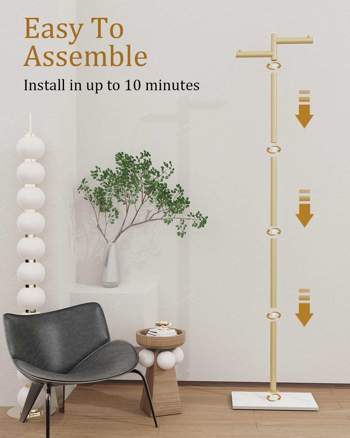 Modern Garment Rack,Z-Shaped Coat Stand with Rock Base,68.9in,Gold | Metal Coat Racks Freestanding with Natural Patterned Base,Easy to Clean Clothes Hangers for Home,Clothing Trees for Office