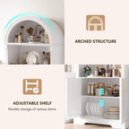 Vlsrka 71" Tall Arched Cabinet, Kitchen Pantry Cabinets, Arched Bookshelf/Bookcase,China Cabinet, Wood Kitchen Storage Cabinets with Open & Adjustable Shelves, Induction 3 Color Lights, White