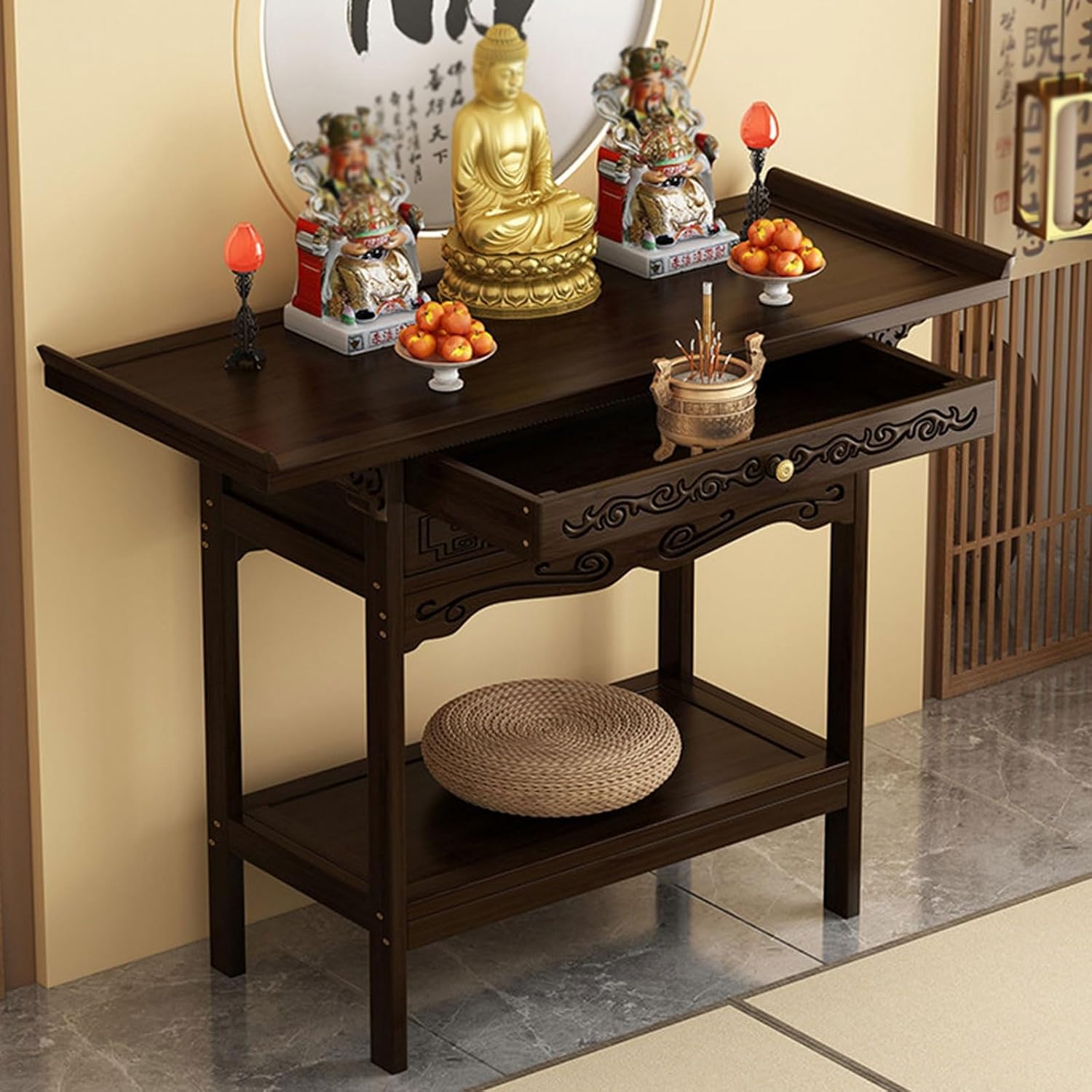 Prayer Altar, Buddha Altar Table, Designed for Home Use, Altar Table with Storage & Drawers Prayer Shrine Desk, for Home Shrines Ancestral Halls Temples(50 * 33cm/19.7 * 13in)