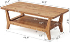 LITTLE TREE Solid Wood Coffee Table, 47-Inch Living Room Center Table with Shelf, 2-Tier, Smooth Corners, Lightweight, Easy Assembly, 23.6" D x 47.2" W, Warm Cedar Brown Finish