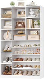 Keyluv 74" Tall Shoe Cabinet with Adjustable Shelves, 6-Tier Shoe Storage Organizer with 12 Cubes for up to 27 Pairs, Free-Standing Shoe Rack for Closet, Hallway, Entryway & Living Room, White