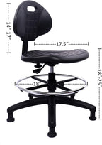 Drafting Stool - Easy to Clean! Ergonomic Polyurethane Chair. Seat Height (18"-26") Adjustable w/Heavy Duty Footring for Home, Automotive, Lab, Cleanroom (Glides, Medium Stool)
