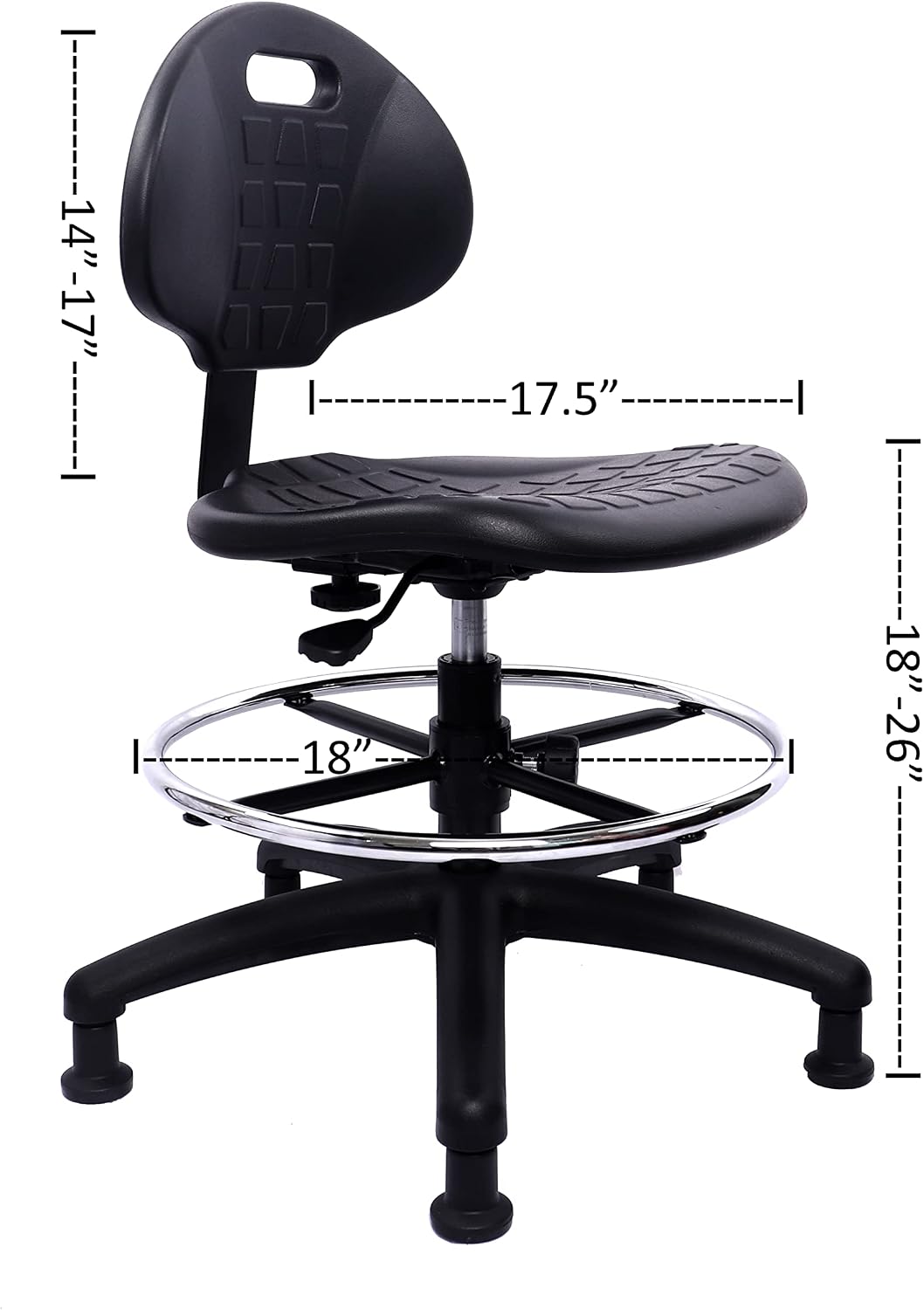 Drafting Stool - Easy to Clean! Ergonomic Polyurethane Chair. Seat Height (18"-26") Adjustable w/Heavy Duty Footring for Home, Automotive, Lab, Cleanroom (Glides, Medium Stool)