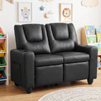 Costzon 2-Seater Kids Recliner, PU Leather Kids Loveseat w/2 Cup Holders & 2 Side Storage Pockets, Toddler Lounge Sofa Chair Couch w/Adjustable Backrest & Footrest for Girls & Boys 3+ Years Old Gifts