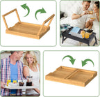 Round Side Table for Small Spaces，Bamboo Bed Tray Table with Foldable Legs