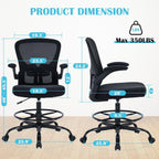 Drafting Chair Tall Office Chair, Standing Desk Chair with Flip-Up Armrests, Breathable Mesh High Chair Adjustable Height, Ergonomic Computer Chair with Lumbar Support and Adjustable Footrest Ring