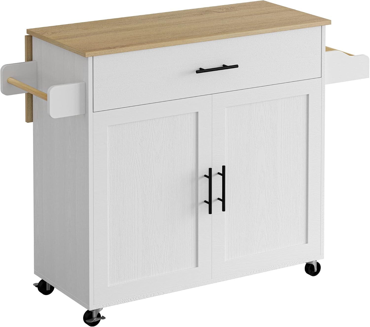 IRONCK Rolling Kitchen Island Table on Wheels with Drop Leaf, Storage Cabinet, Drawer, Spice/Towel Rack, Kitchen Cart, 47.25" Wide White