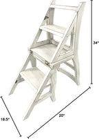 Carolina Chair & Table Antique Folding Library Ladder Chair - Convertible 2-in-1 Chair, Foldable Ladder Seat with Storage Shelf - Multifunctional Furniture for Bedroom, Dining (Antique White)