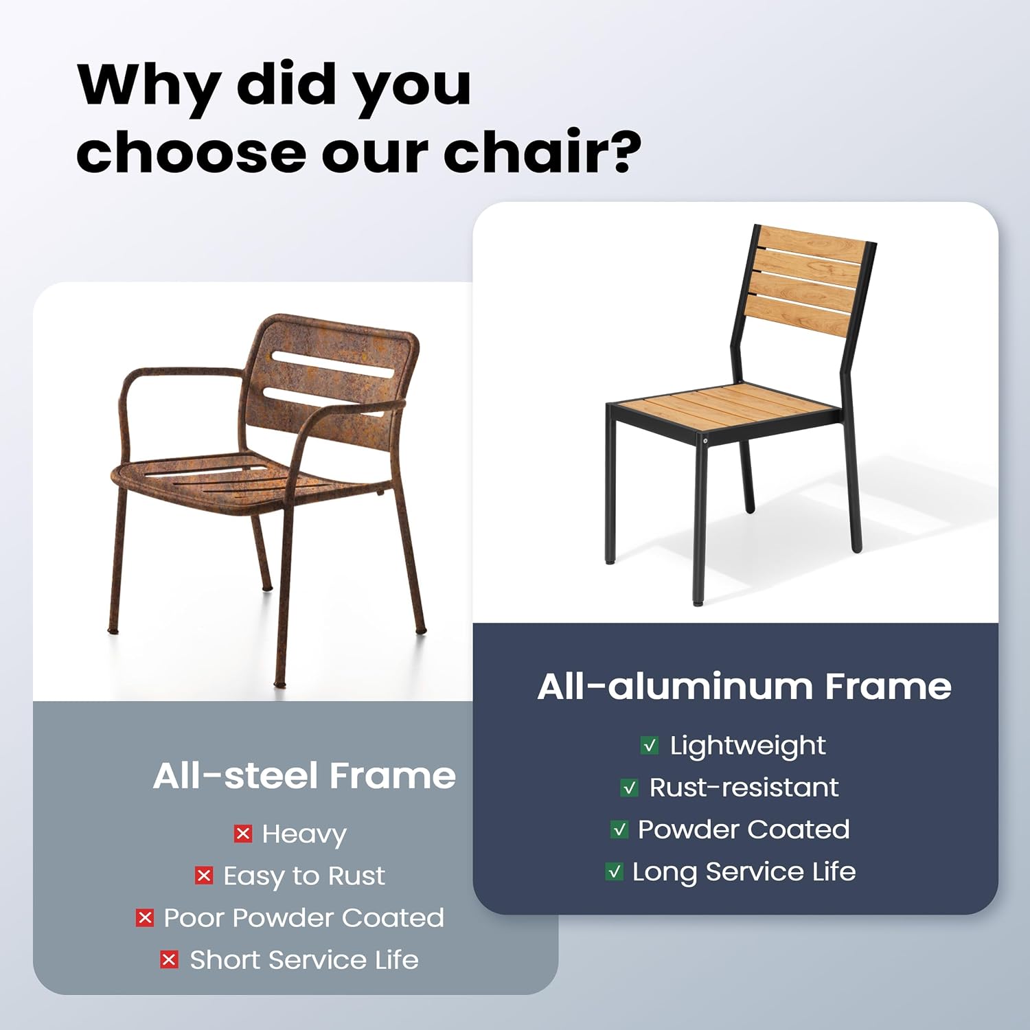 Pellebant Stackable Outdoor Dining Chairs Set of 6, Aluminum Patio Chairs with Armless, All-Weather for Garden, Lawn, Deck, Porch and Yard, Brown