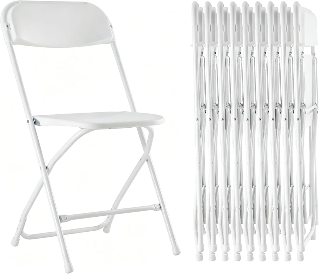 HealSmart Set of 10 Plastic Folding Chairs, Portable Stackable Seats with Reinforced Metal Frame, 330 Lbs Load Capacity, Multipurpose Furniture for Wedding Party Picnic Office Indoor Use, White