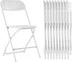 HealSmart Set of 10 Plastic Folding Chairs, Portable Stackable Seats with Reinforced Metal Frame, 330 Lbs Load Capacity, Multipurpose Furniture for Wedding Party Picnic Office Indoor Use, White