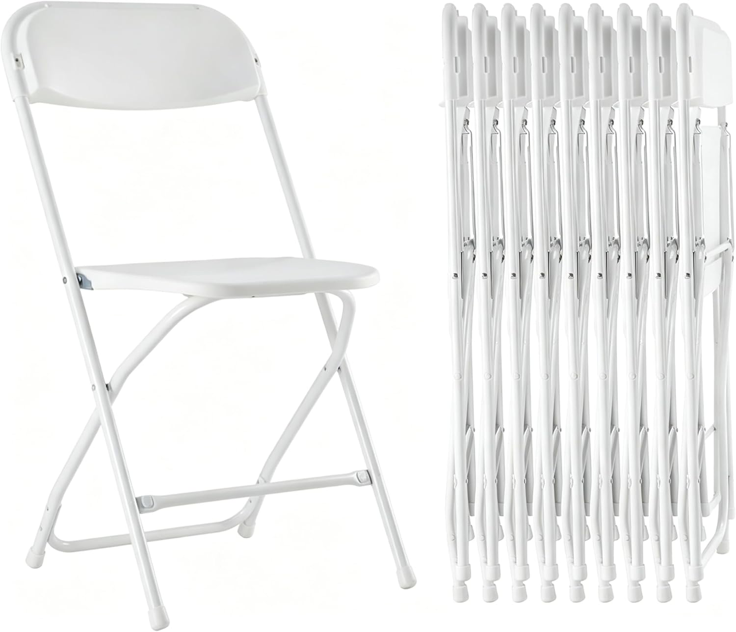 HealSmart Set of 10 Plastic Folding Chairs, Portable Stackable Seats with Reinforced Metal Frame, 330 Lbs Load Capacity, Multipurpose Furniture for Wedding Party Picnic Office Indoor Use, White