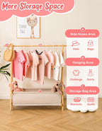 Kids Clothing Rack with Storage Box, Kids Dress Up Rack, Dance Costume Garment Rack for Hanging Clothes,Garment Rack for Hanging Clothes Organizer, Bamboo (Natural)