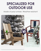 Folding Adirondack Chairs, All-Weather Resistant HDPE Patio Firepit Chairs, Sturdy Outside Chairs with Cup Holder, Pre-Installed Lawn Chairs Load Capacity 385lb, Weathered Wood