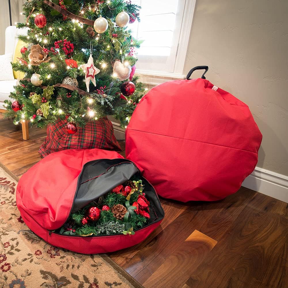 Santa's Bags [36 Inch Wreath Storage Container] - for Christmas Wreath up to 36 Inches in Diameter | Bag Hooks Directly to Your Wire Wreath Frames to Prevent Sagging and Deformed Wreaths (36-Inch)